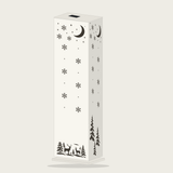 White steel Christmas luminary — reindeer forest and snowflake pines