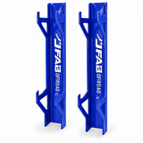 J Fab jack stand wall rack pair in Honda Talon Blue powder coat with laser-cut J FAB OFFROAD logo