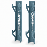 J Fab jack stand wall rack pair in Polaris Zenith Blue powder coat with laser-cut J FAB OFFROAD logo