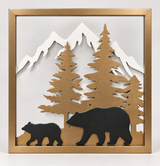 Framed Bear Family Mountain Metal Wall Art — all-metal product rendering