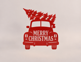 Merry Christmas Vintage Truck Metal Sign — Christmas Red