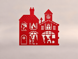 Christmas Village Clock Tower Metal Sign — Christmas Red