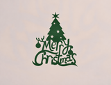 Merry Christmas Tree and Ornaments Metal Sign — Forest Green