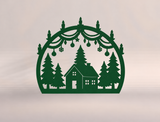Christmas Cabin Forest Arch Metal Sign — Forest Green