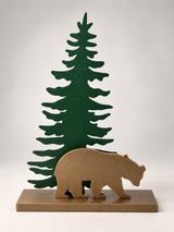 Bear and Pine Tree Metal Tabletop Decor — Forest Green