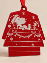 Snoopy and Woodstock Christmas Doghouse Metal Ornament — Christmas Red