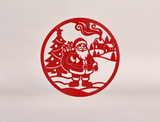 Santa and Christmas Village Round Metal Sign — Christmas Red