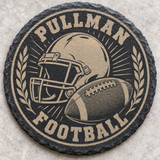 Washington State Cougars engraved slate coaster — Pullman Football helmet and ball