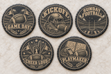 Game Day slate coaster set of five different designs