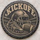 Game Day slate coaster — Kickoff helmet, cleat and football