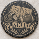 Game Day slate coaster — Playmaker whistle and playbook
