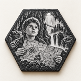 Goonies Mikey design on an engraved hexagon slate coaster