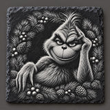 Grinch Engraved Square Slate Coasters — 2 - Hand-to-cheek