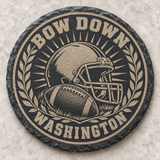 Washington Huskies engraved slate coaster — Bow Down helmet and football