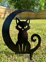 Cat and Crescent Moon Metal Yard Stake