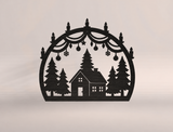 Christmas Cabin Forest Arch Metal Sign