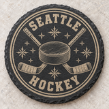 Seattle Kraken engraved slate coaster — Seattle Hockey sticks and puck