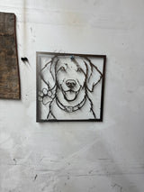 Finished Labrador portrait metal wall art photographed in the shop