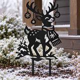 Christmas Reindeer Metal Garden Stake with Scarf and Hanging Ornaments