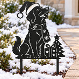 Christmas Retriever Metal Garden Stake with Santa Hat, Scarf, Gift and Tree