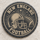 New England Patriots engraved slate coaster — New England helmet and football