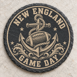 New England Patriots engraved slate coaster — New England anchor and football