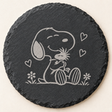 Snoopy and Woodstock engraved slate coaster — Friendship hug