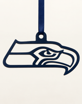 Navy Seahawks head metal ornament with connected cut-through logo detail