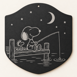 Snoopy and Woodstock Fishing Engraved Metal Wall Plaque