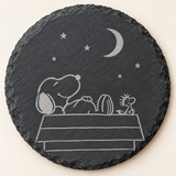 Snoopy and Woodstock stargazing engraved round slate coaster