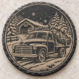 truck engraved slate coaster design 5