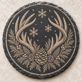 Antler and pinecone wreath Winter Deer slate coaster