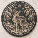 Doe and fawn Winter Deer slate coaster