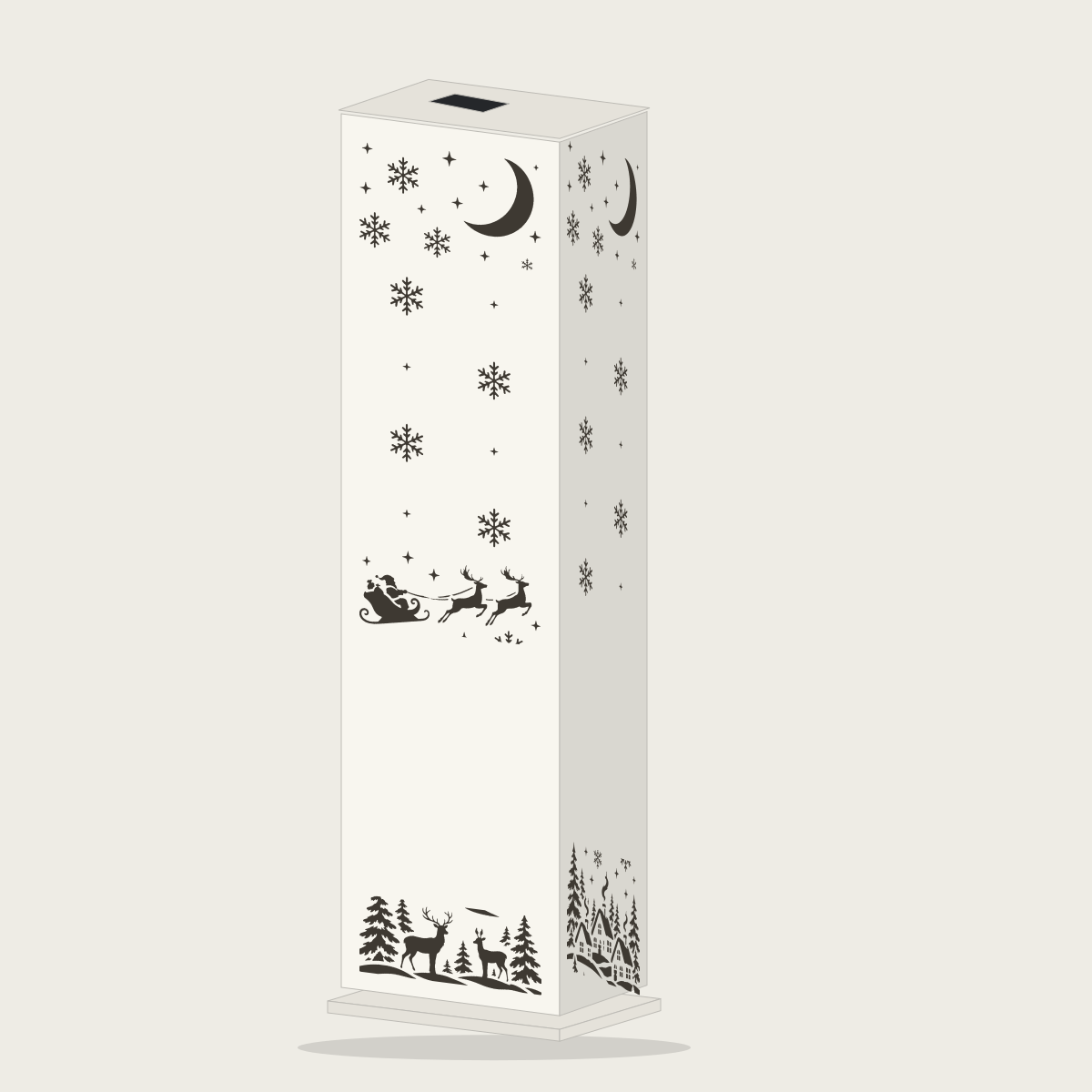White steel Christmas luminary — Santa sleigh and winter village