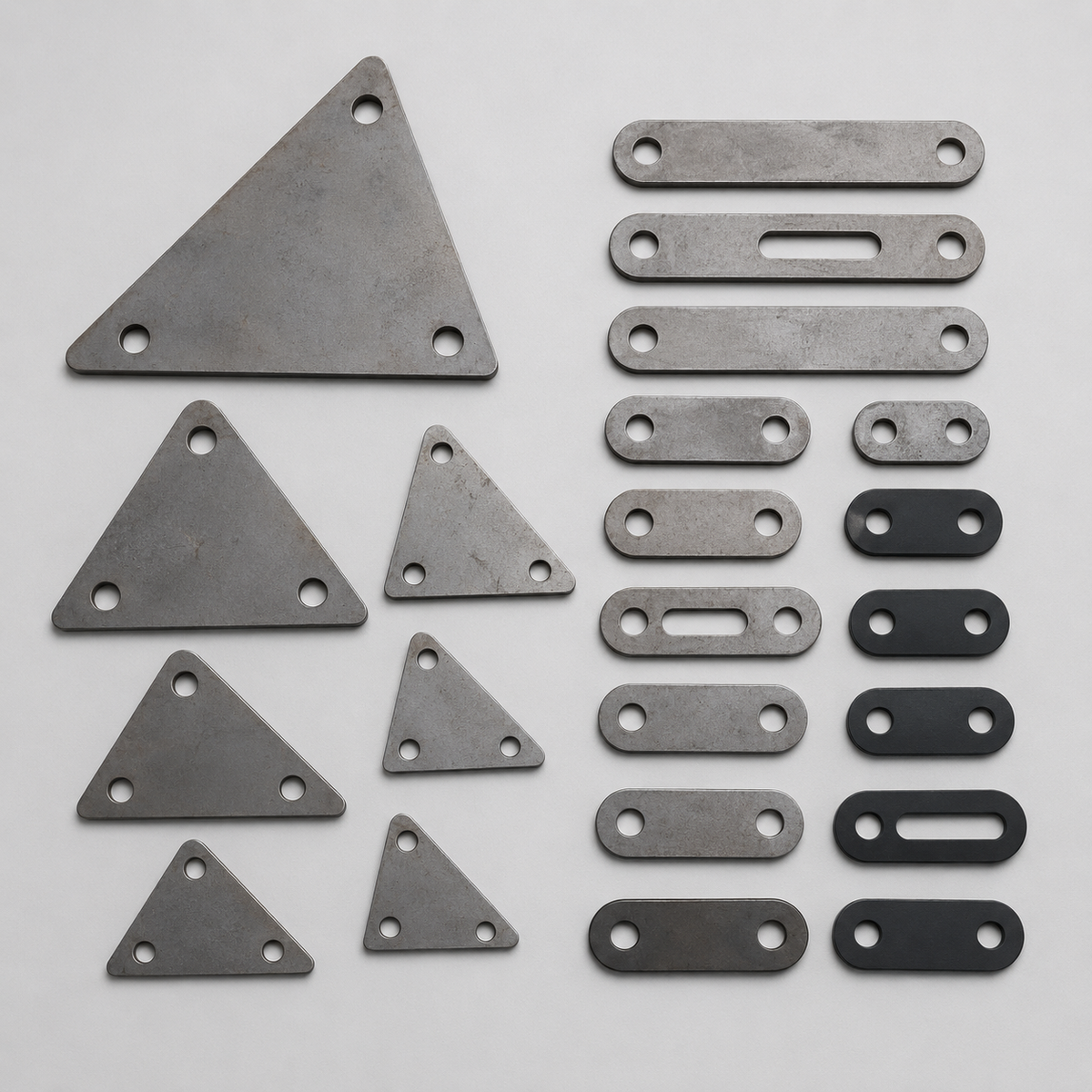 Custom flat triangular gussets and oblong fabrication tabs