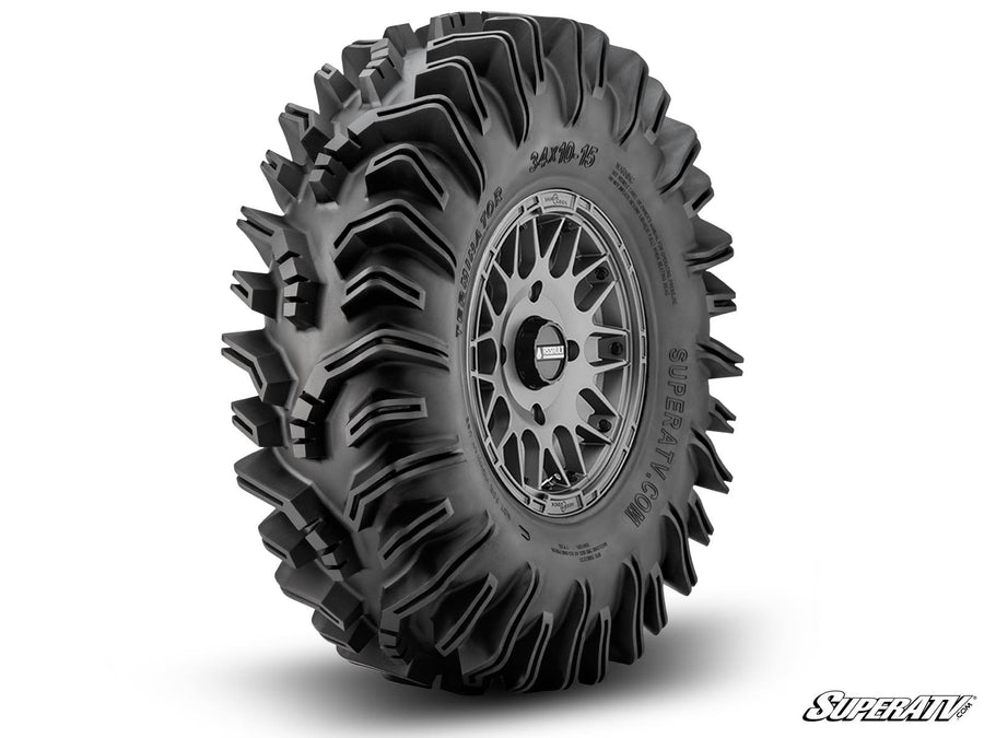 Intimidator Tires 34x10x15 on 15" Matte Titanium Hellfire Wheels 5/4.5 Pattern