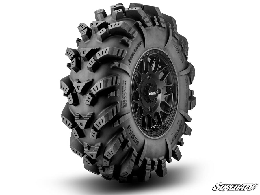 Intimidator Tires 34x10x15 on 15" Satin Black Hellfire Wheels 4/156 Pattern