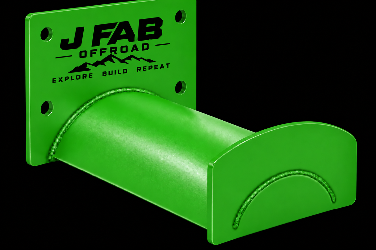 J Fab green powder-coated wall-mounted hose and cord rack on black background