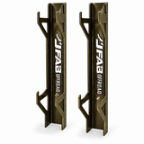 J Fab jack stand wall rack pair in bronze powder coat with laser-cut J FAB OFFROAD logo