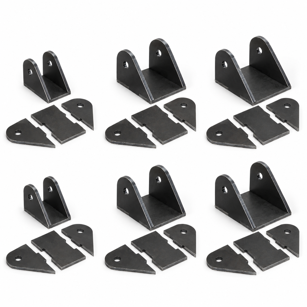 J Fab leaf spring hanger and shackle mount family in bare steel