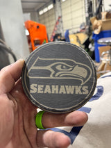 Front of J Fab Seattle Seahawks engraved slate coaster