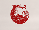 Christmas Village Crescent Moon Metal Sign — Christmas Red