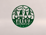 Merry Christmas Gnomes Metal Sign — Forest Green