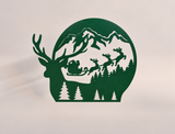 Deer Mountain Santa Sleigh Metal Sign — Forest Green