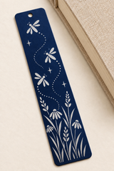 Firefly Wildflower Meadow Engraved Metal Bookmark — Navy