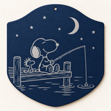 Snoopy and Woodstock Fishing Engraved Metal Wall Plaque — Navy