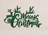 Merry Christmas Antlers and Deer Metal Sign — Forest Green