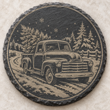 Christmas Truck engraved round slate coaster