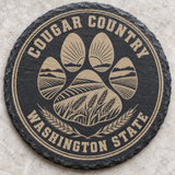 Washington State Cougars engraved slate coaster — Cougar Country farmland paw