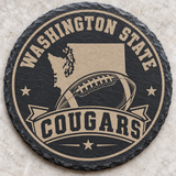 Washington State Cougars engraved slate coaster — Washington State football and Cougars banner